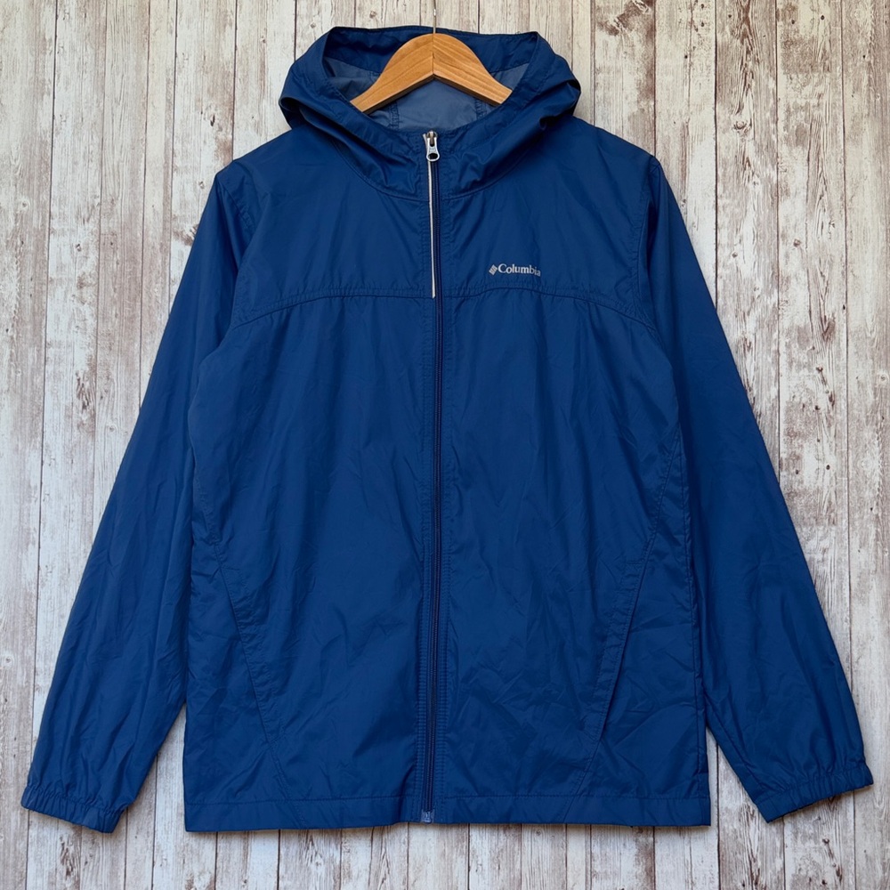Columbia Boys Glennaker Rain Jacket Windbreaker sz XL 18/20 Hooded Blue